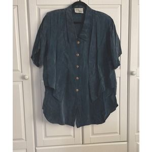 Vintage Laura Kieffer For Susan Burrowes Woman's Blue Rayon Blouse Size 18